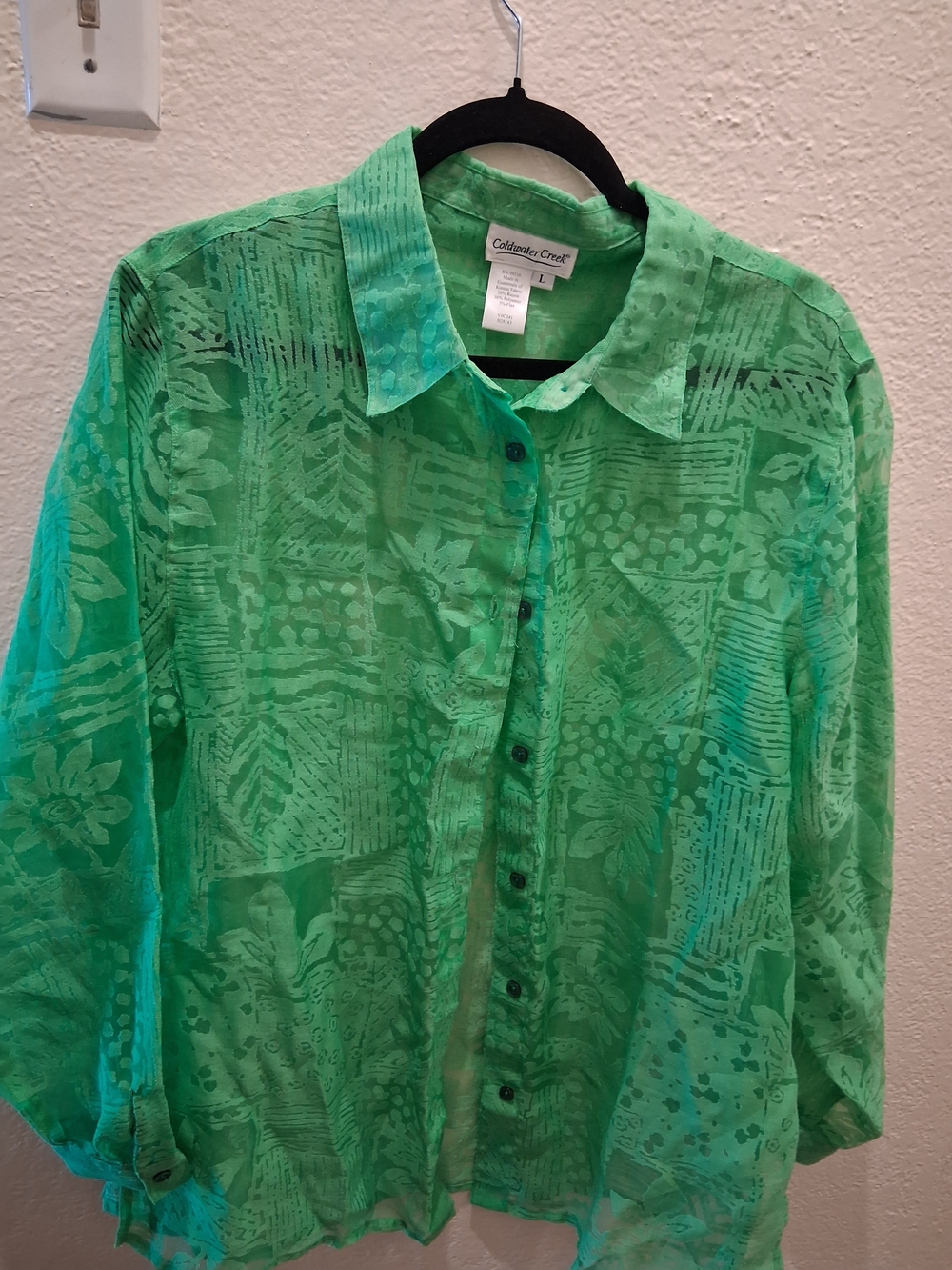 Coldwater Creek Green Sheer Button-Front Blouse